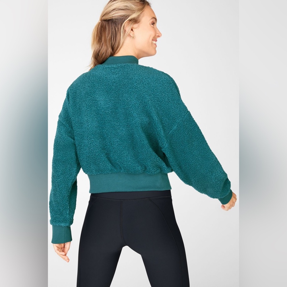 Fabletics Teal Malia Polar Fleece Pullover Textured Fuzzy Crew Neck - Picture 4 of 11